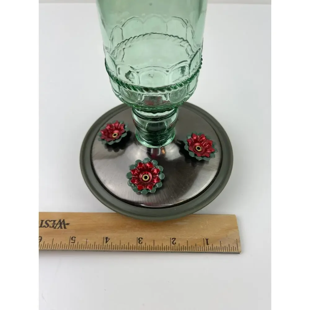 WOODSTREAM Corp. Green Glass 4 Feeding Ports Hummingbird Nectar Hanging Feeder
